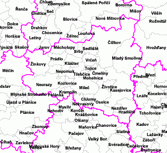 Mapa obcí v ORP Nepomuk