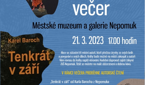 Literární večer v Městském muzeu a galerii Nepomuk 21.3.2023