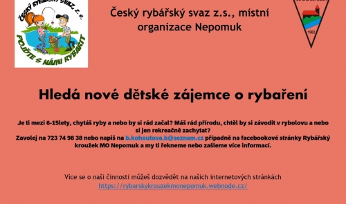 Hledáme nové dětské zájemce o rybaření