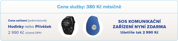 Anděl na drátě, tísňová péče, NON stop pomoc v krizových situacích - Cena zařízení (jednorázově): Hodinky nebo Přívěšek 2 990 Kč včetně DPH SOS KOMUNIKAČNÍ ZAŘÍZENÍ NYNÍ ZDARMA Ušetříte tak 2 990 Kč, Cena služby: 380 Kč měsíčně  