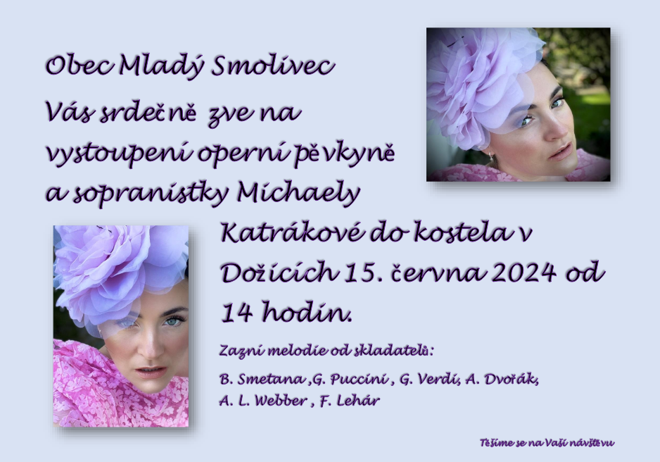Michaela Katráková vystoupí 15.6.2024 v Dožicích - pozvánka