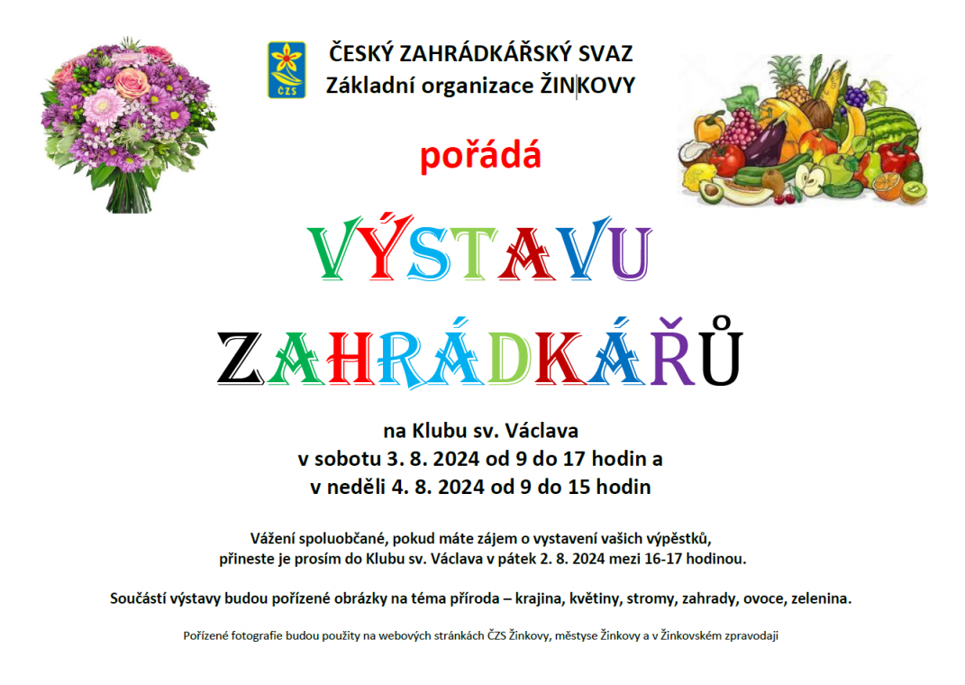 Výstava záhrádkářů Žinkovy 3.-.4.8.2024 - plakát