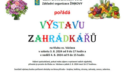 Výstava záhrádkářů Žinkovy 3.-.4.8.2024 - plakát