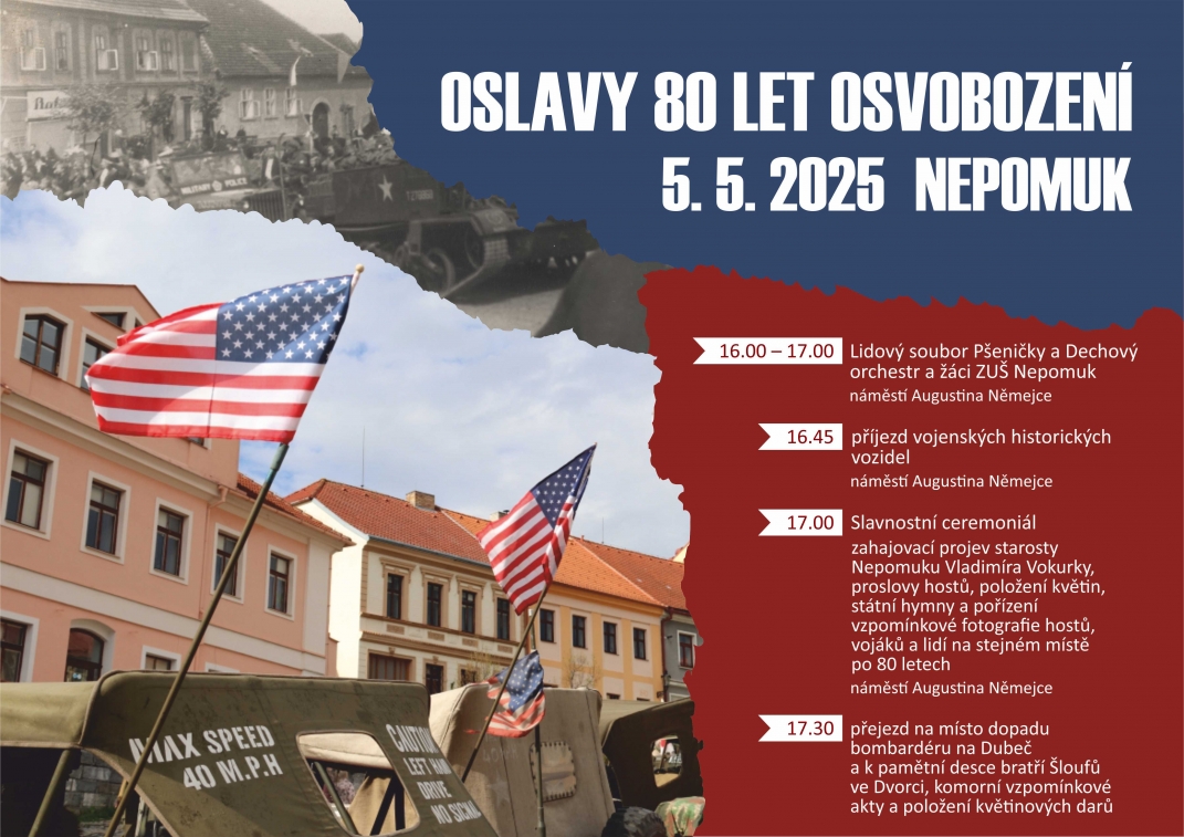 Program 80. výročí osvobození Nepomuku – pondělí 5. 5. 2025 - plakát