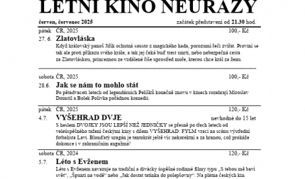 Letní kino Neurazy - červen, červenec 2025