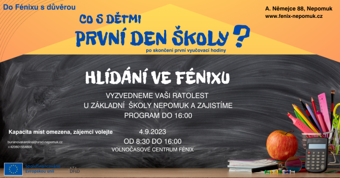 Plakát k akci hlídání dětí ve Fénixu první školní den