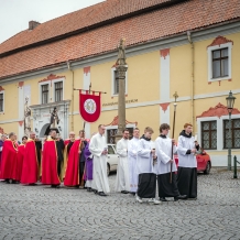 Slavnostní mše - kostel sv. Jana Nepomuckého - v 9.45 hodin vyšlo procesí od arciděkanství, sochu sv. Jana Nepomuckého nesli členové Matice sv. Jana Nepomuckého v červených pluviálech, následovali kněží, sbor Canto nepomucenum a veřejnost. Foto Martin Myslivec