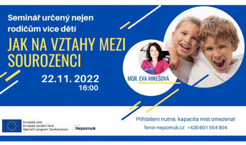 Plakát k přednášce Jak na vztahy mezi sourozenci